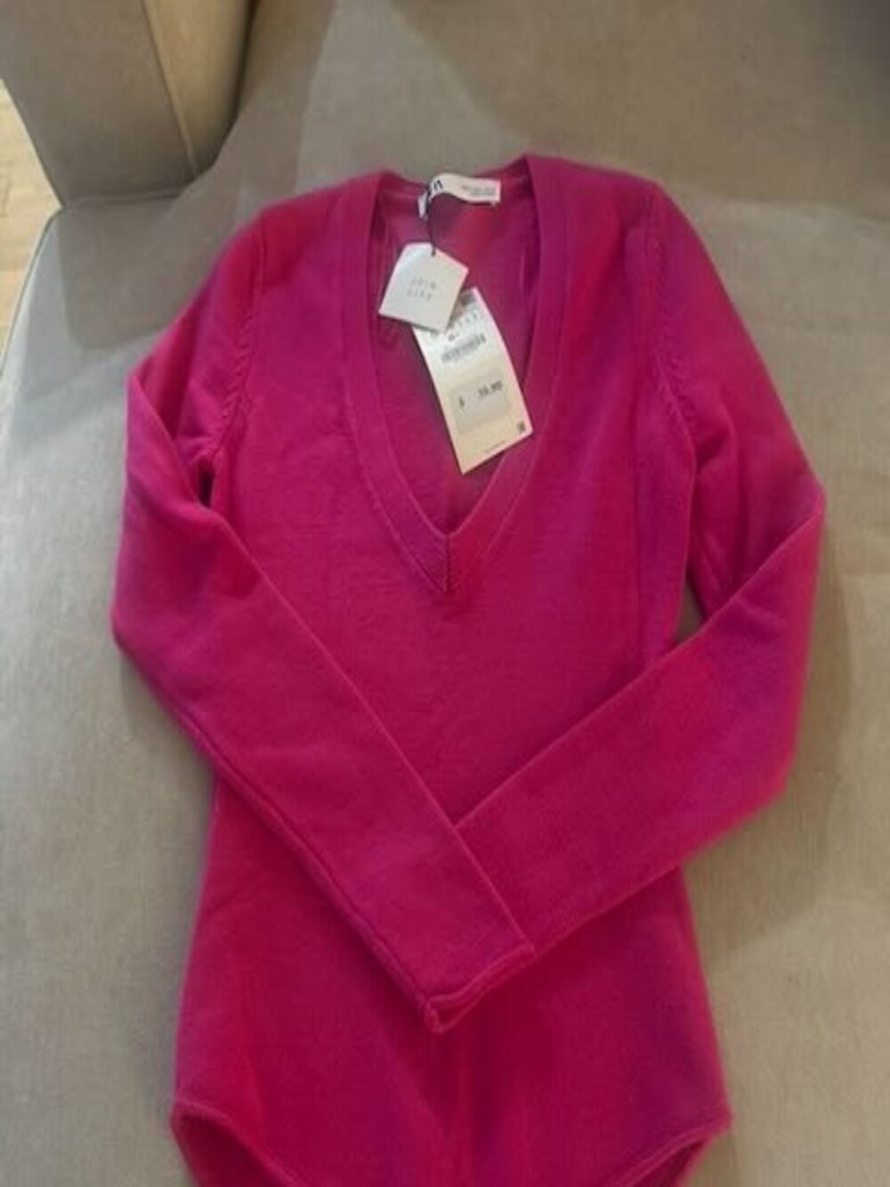 NWT Zara Hot Pink Long Sleeve Knit Bodysuit Size S